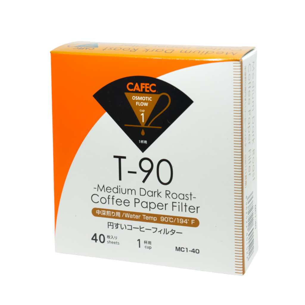 CAFEC T-90 1-Cup Medium Dark Roast Cone Paper Coffee Filter | V60 01 size | 40pcs