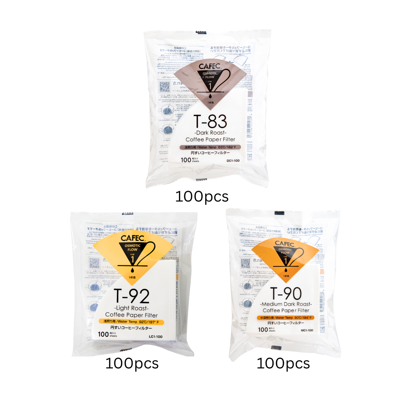 Cafec cone-shape roast specialty Filter Bundle 1-Cup | V60 01 size | 100pcs Box