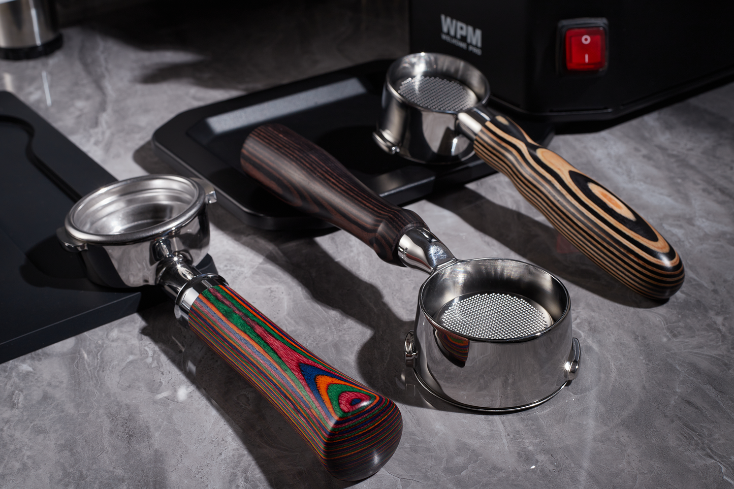 IKAPE Espresso Bottomless Portafilter Colorful Wooden Handle--Pearl White