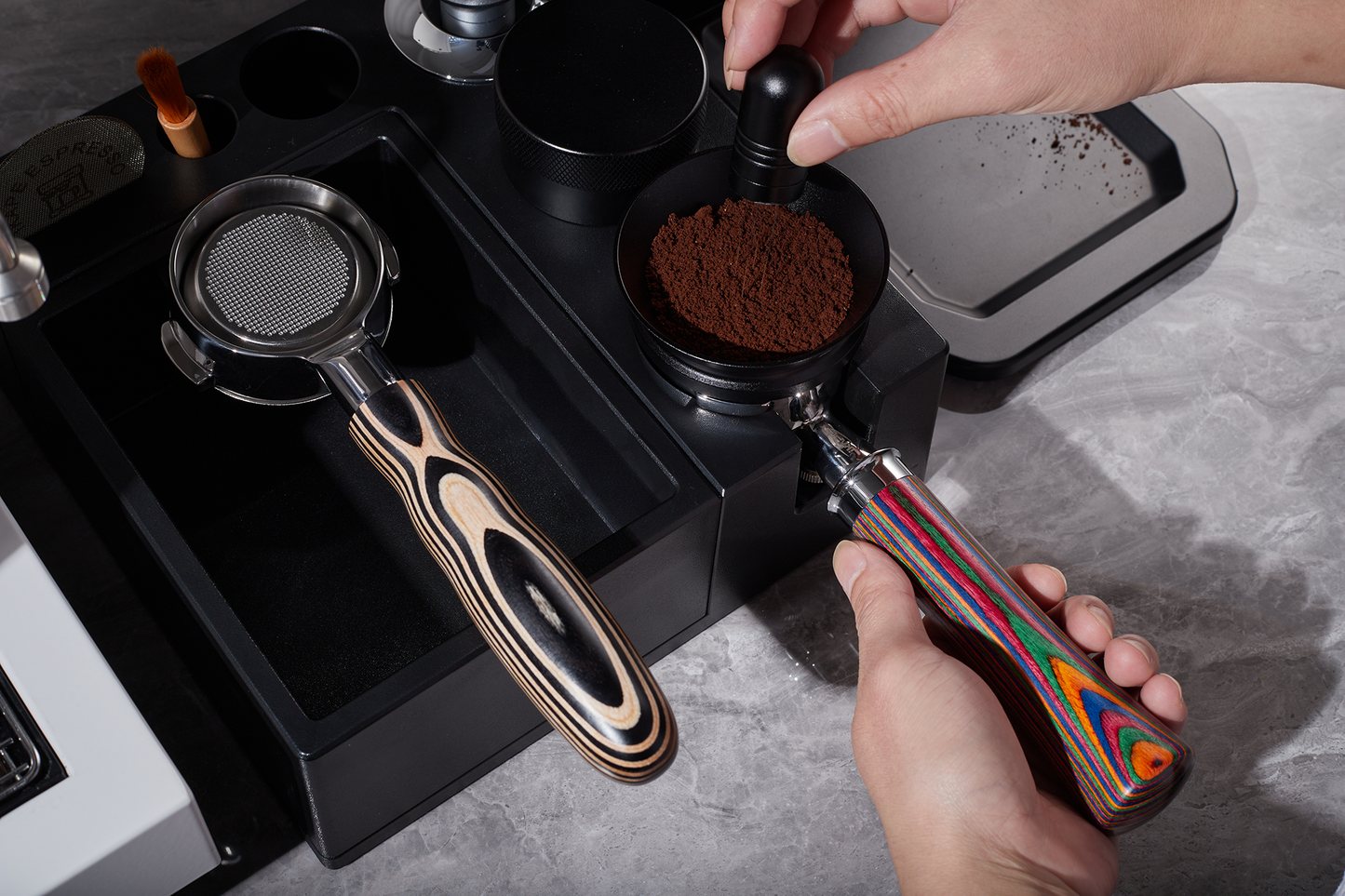 IKAPE Espresso Bottomless Portafilter Colorful Wooden Handle--Pearl White