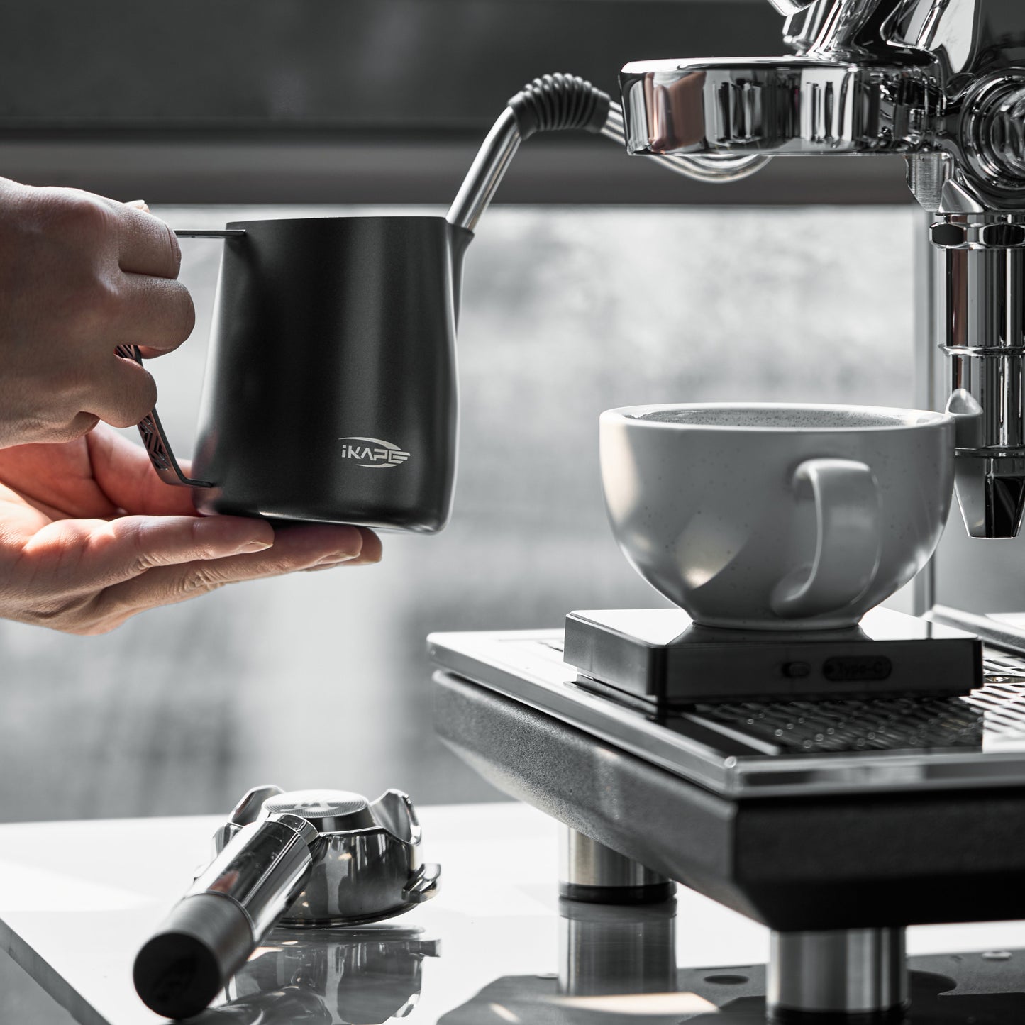 IKAPE Espresso Milk Latte Art Pitcher - Hollow-out Handle
