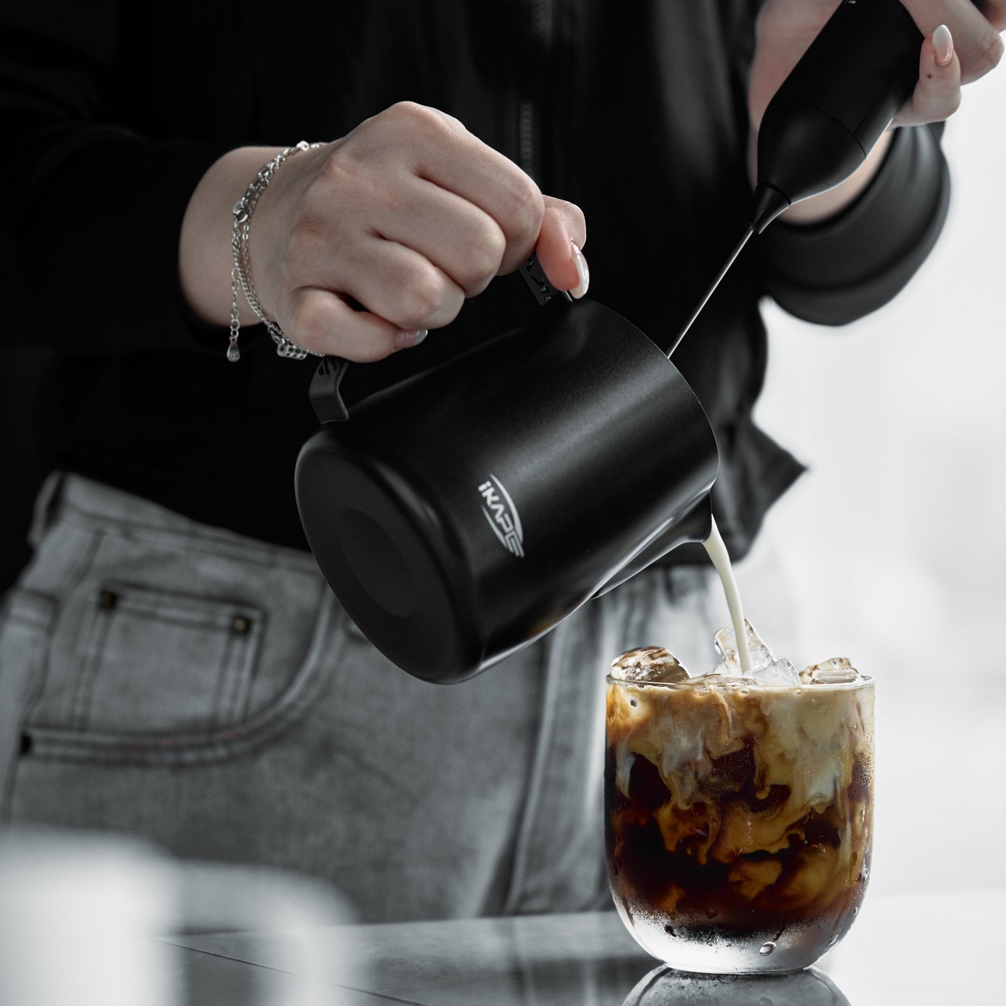 IKAPE Espresso Milk Latte Art Pitcher - Hollow-out Handle