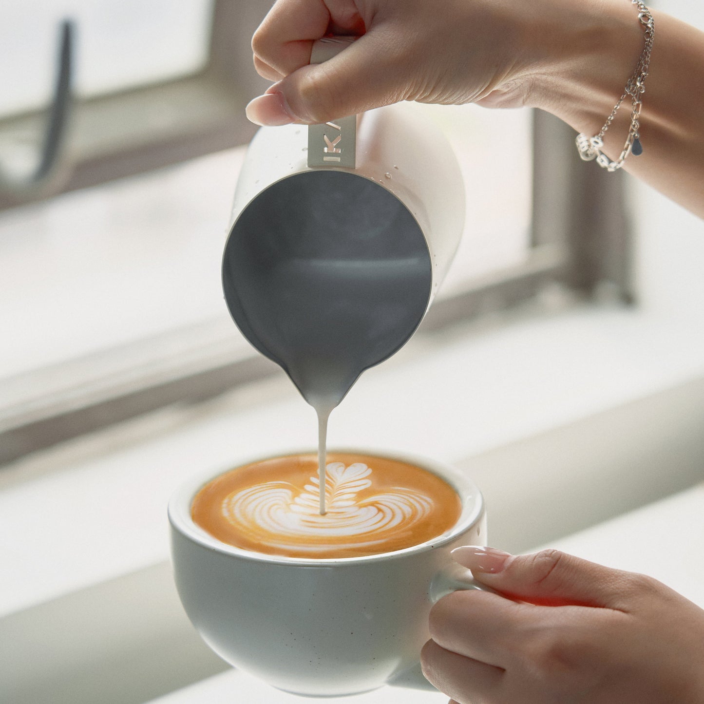 IKAPE Espresso Milk Latte Art Pitcher - Hollow-out Handle